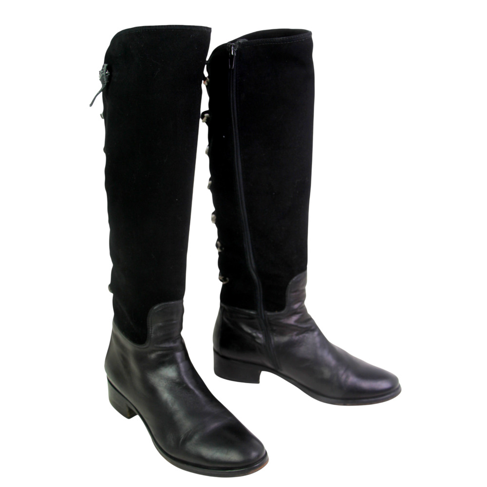 Le Pepe ITALY BLACK GENUINE LEATHER SUEDE LOW HEEL ROUND TOE SIDE ZIP BOOTS 38